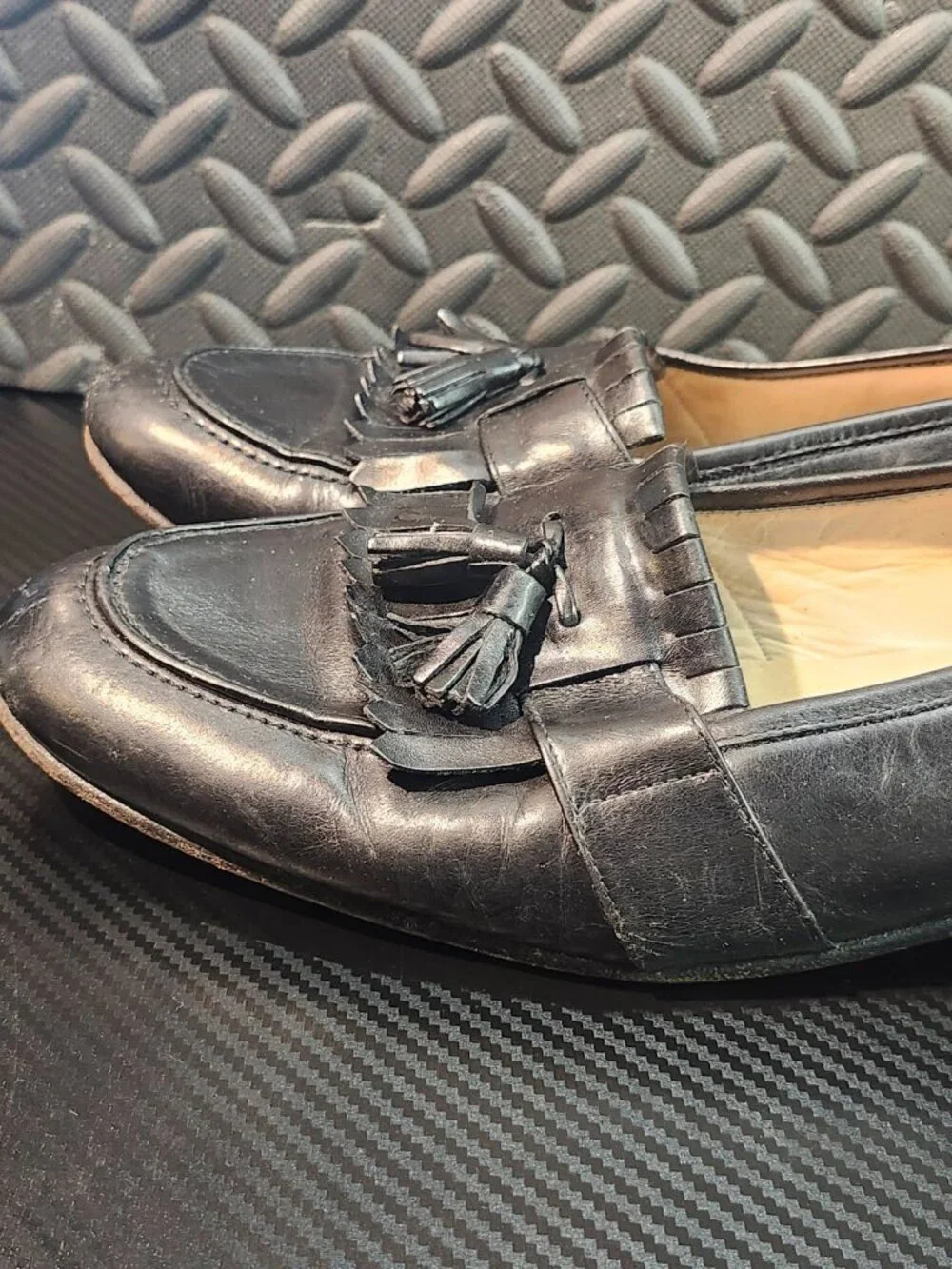 Alfani Black Leather Braided Tassel Slip On Loafers Size 12M Made In Italy